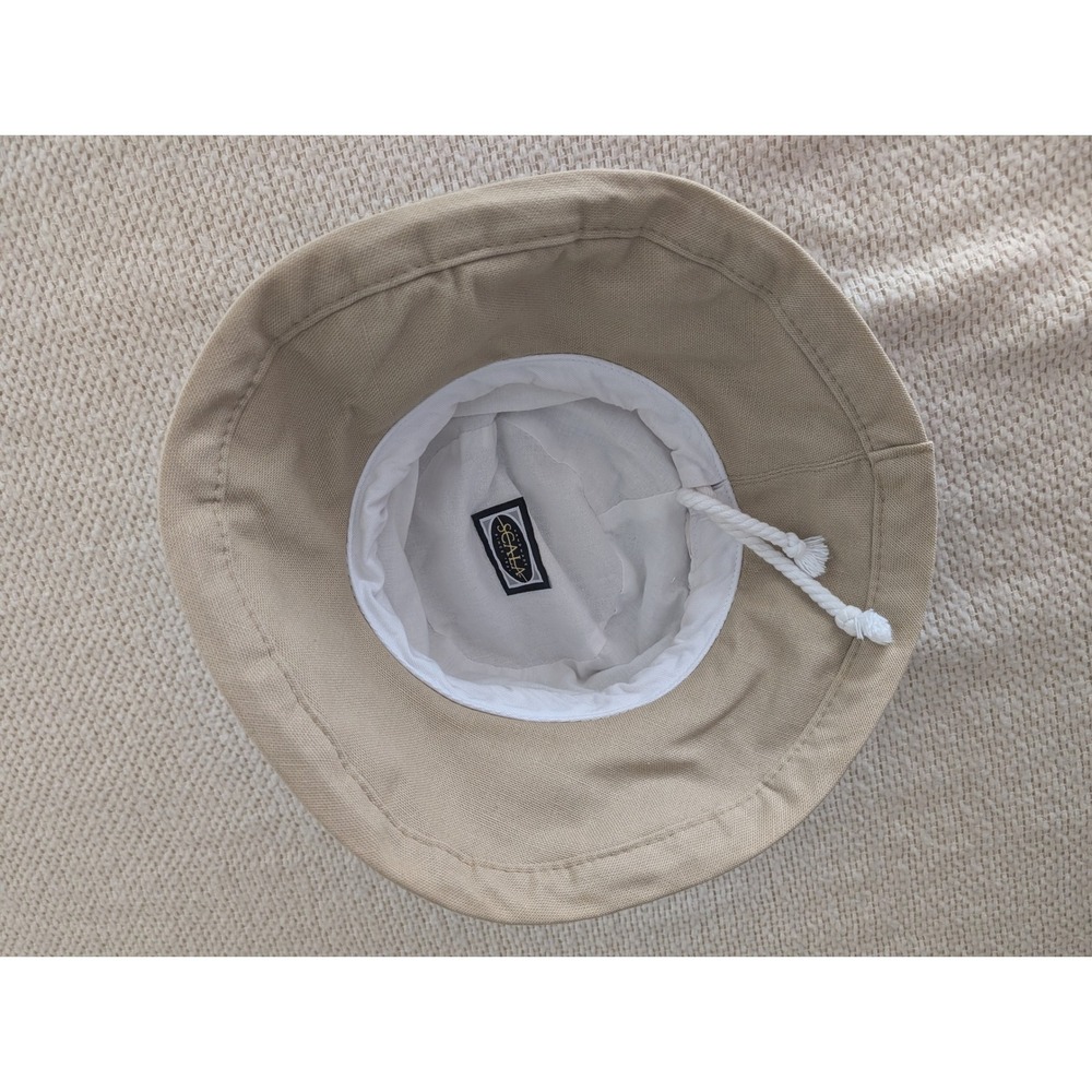 Vintage Scala Womens Tan Khaki Wide Brim Bucket Sun Hat Adjustable Handmade - Picture 8 of 8